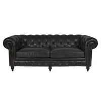 Windsor 3 Seater Black Leather Chesterfield Sofa-Dovetailed & Doublestitched